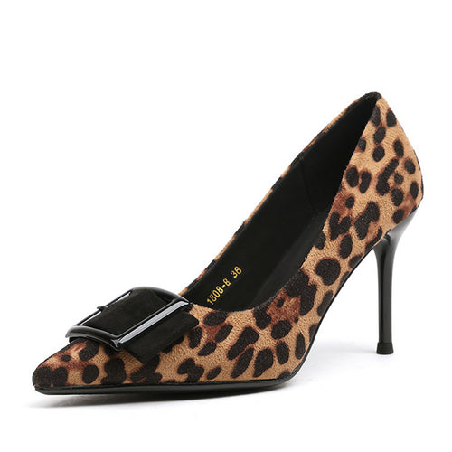 New Sexy Square Suede Top Shoe Head Fine Heel Leopard Mark shoes women