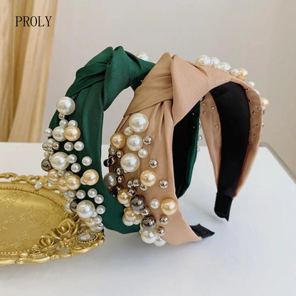 PROLY New Fashion Women Hair Accessories Wide Side Headband Mix Pearls