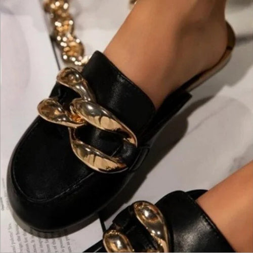 New Niche Shoes Design Chain Half Outer Wear Flat Slippers women's