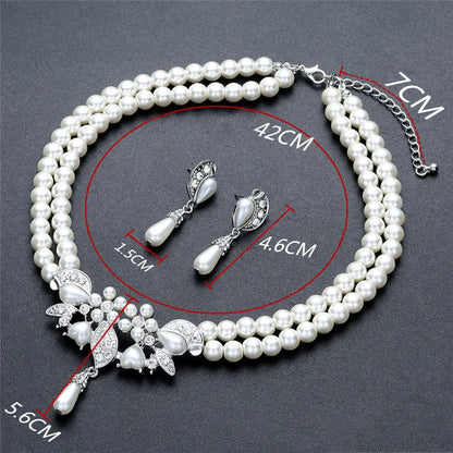 CC Fashion Jewelry Sets Necklace Drop Earring 2pcs Imitation Pearls