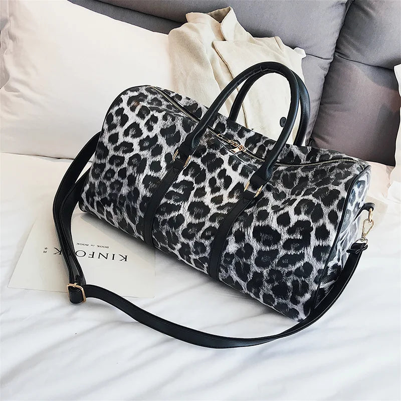 Travel Duffle Bag Leopard Printing PU Leather Duffle bag