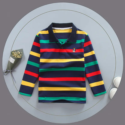 Boy Polo Shirt Kids Clothes Tops Color Stripes Turn-down Collar Autumn