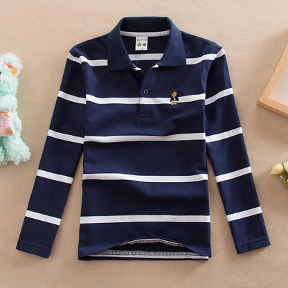 Children T-shirt Long Sleeve Polo Shirts Boys Kids Stripes Tops Baby