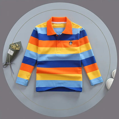 Boy Polo Shirt Kids Clothes Tops Color Stripes Turn-down Collar Autumn