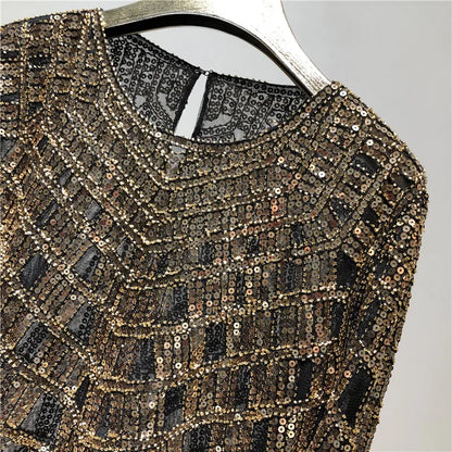 Fashion Sequin Beading Shirt Women Luxury Sexy Full Sleeve O-neck