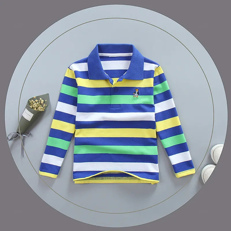 Boy Polo Shirt Kids Clothes Tops Color Stripes Turn-down Collar Autumn