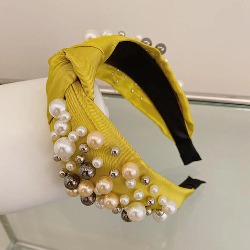 PROLY New Fashion Women Hair Accessories Wide Side Headband Mix Pearls