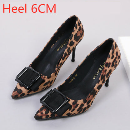 New Sexy Square Suede Top Shoe Head Fine Heel Leopard Mark shoes women