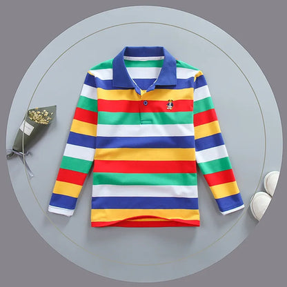 Boy Polo Shirt Kids Clothes Tops Color Stripes Turn-down Collar Autumn