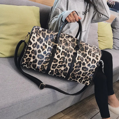 Travel Duffle Bag Leopard Printing PU Leather Duffle bag