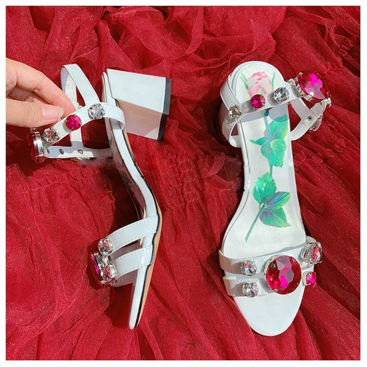 luxury women rhinestone thick heels sandal