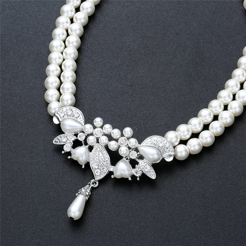 CC Fashion Jewelry Sets Necklace Drop Earring 2pcs Imitation Pearls