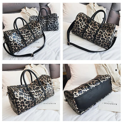 Travel Duffle Bag Leopard Printing PU Leather Duffle bag