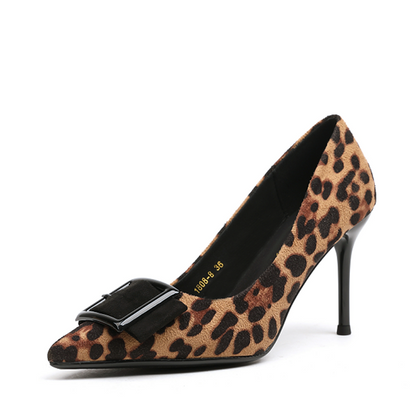 New Sexy Square Suede Top Shoe Head Fine Heel Leopard Mark shoes women