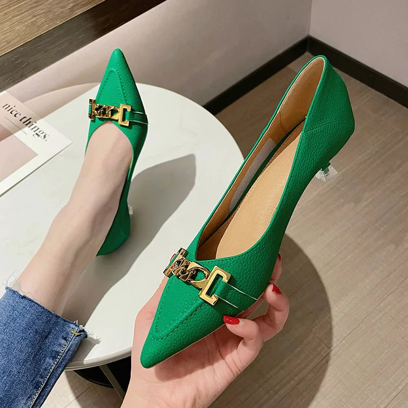 Female Point Toe Buckle Low Heels New Spring  Women