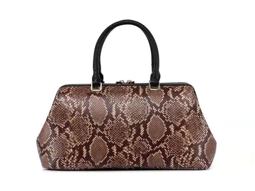 Women real leather Snake Skin Grain Boston Bag Trend Top Handle