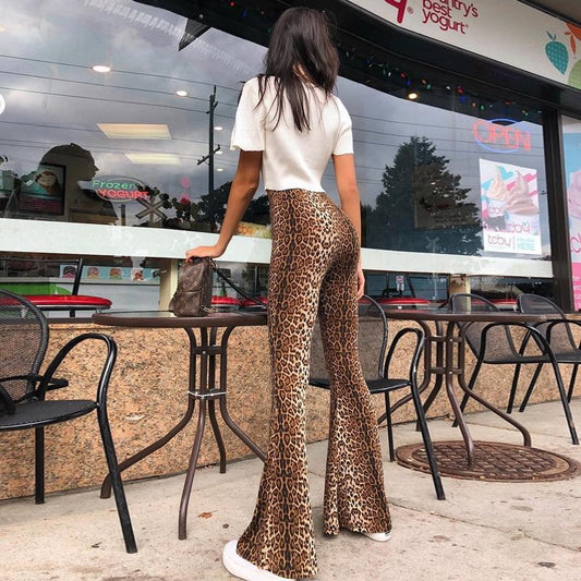 High Waist Leopard Print Flare Leggings