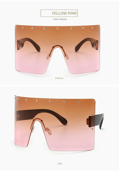 Trend Oversized Sunglasses Women Men Rivet Sun Glasses One-piece Windproof Goggles Mirror Sun Glass UV400 OversizedSunglasses