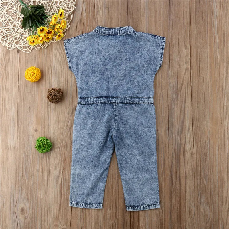 Kids Baby Girl Denim Romper Jumpsuit Playsuit Long Pants Clothes