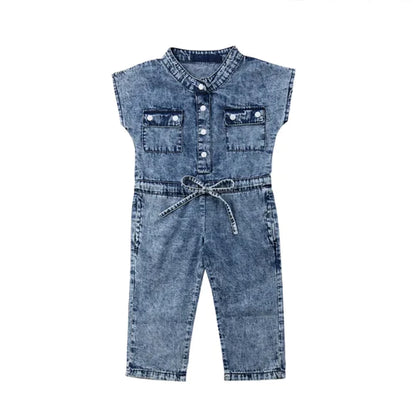 Kids Baby Girl Denim Romper Jumpsuit Playsuit Long Pants Clothes