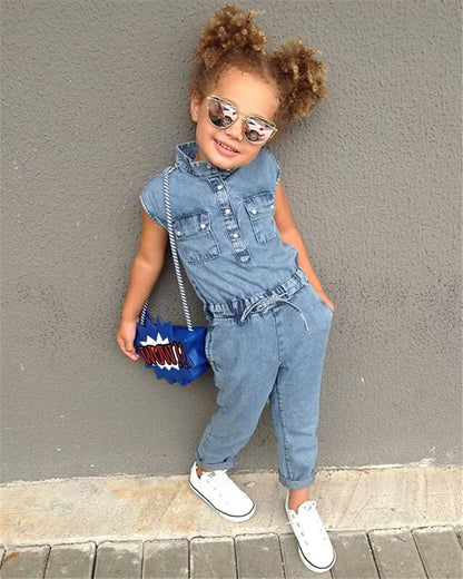 Kids Baby Girl Denim Romper Jumpsuit Playsuit Long Pants Clothes