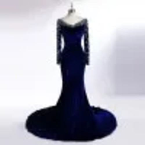 Real Pictures Royal Blue Velvet Mermaid Evening Dress 2017 Crystal