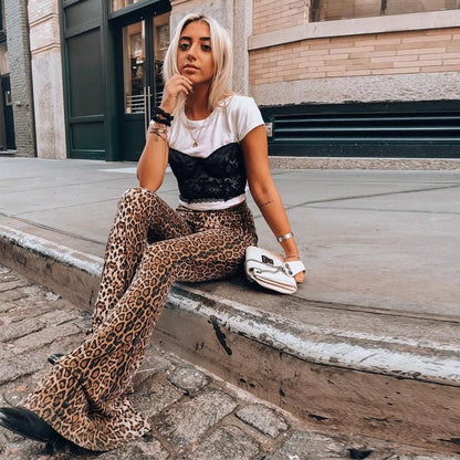 High Waist Leopard Print Flare Leggings