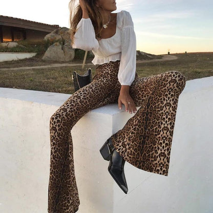 High Waist Leopard Print Flare Leggings