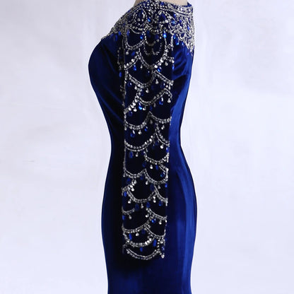 Real Pictures Royal Blue Velvet Mermaid Evening Dress 2017 Crystal