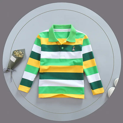 Boy Polo Shirt Kids Clothes Tops Color Stripes Turn-down Collar Autumn