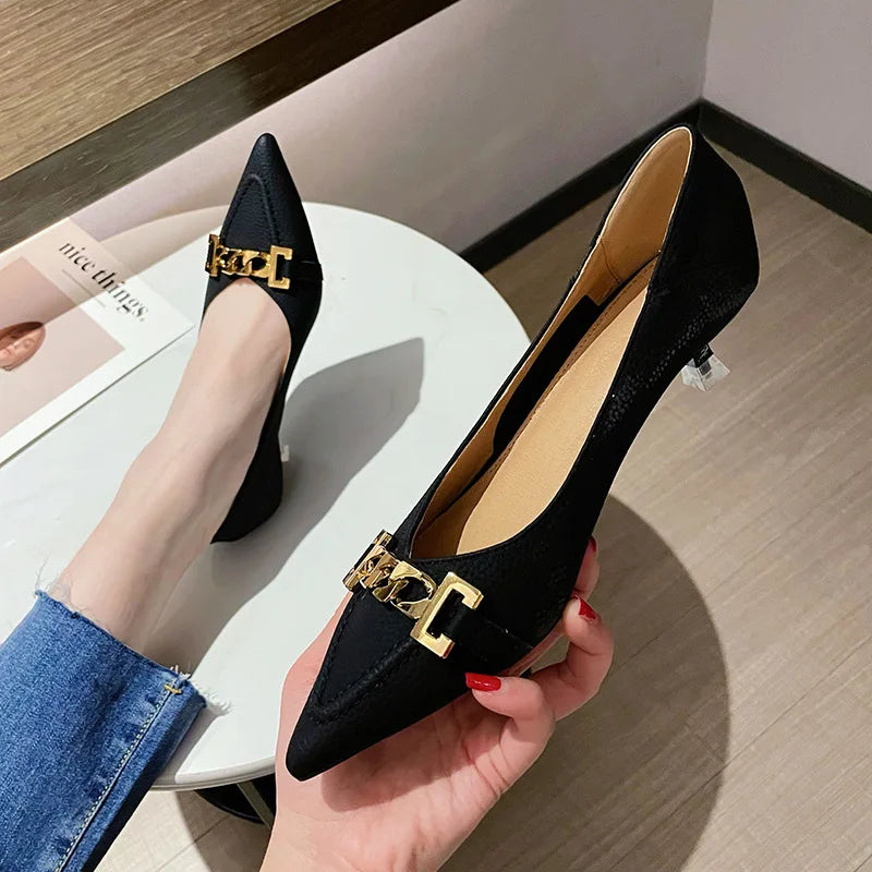 Female Point Toe Buckle Low Heels New Spring  Women