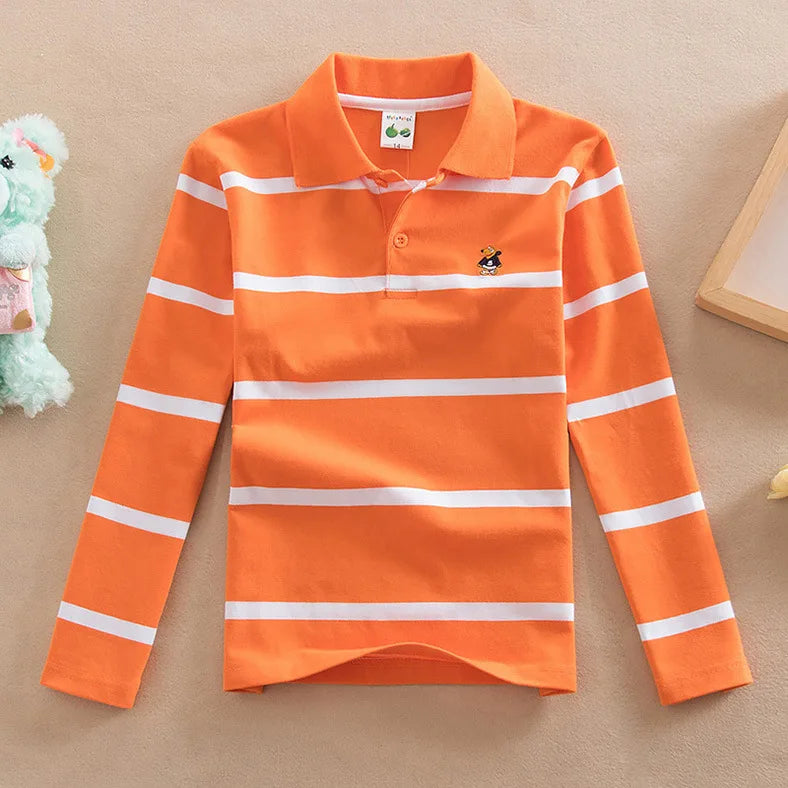 Children T-shirt Long Sleeve Polo Shirts Boys Kids Stripes Tops Baby