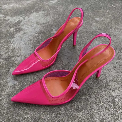 Hot Pink Sandal  Glass Clear Slingback Shoes