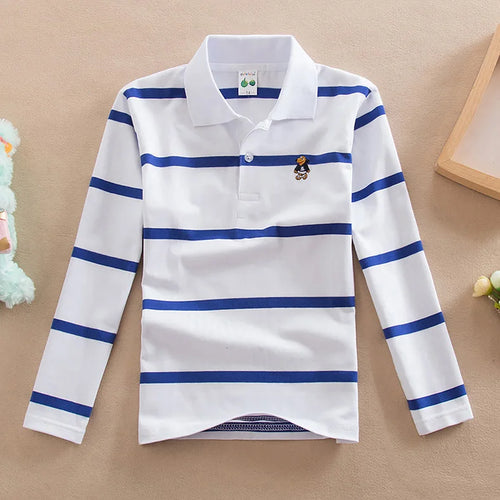 Children T-shirt Long Sleeve Polo Shirts Boys Kids Stripes Tops Baby