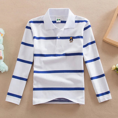 Children T-shirt Long Sleeve Polo Shirts Boys Kids Stripes Tops Baby