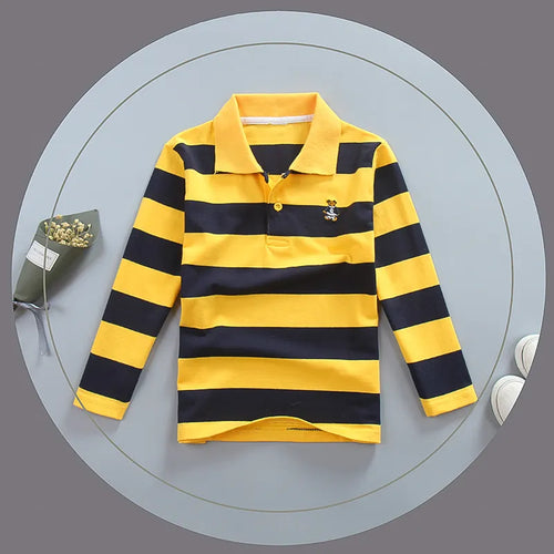 Boy Polo Shirt Kids Clothes Tops Color Stripes Turn-down Collar Autumn