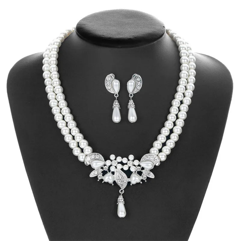 CC Fashion Jewelry Sets Necklace Drop Earring 2pcs Imitation Pearls