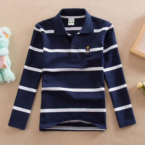 Children T-shirt Long Sleeve Polo Shirts Boys Kids Stripes Tops Baby