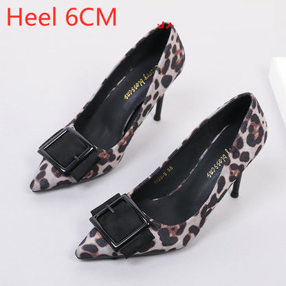 New Sexy Square Suede Top Shoe Head Fine Heel Leopard Mark shoes women