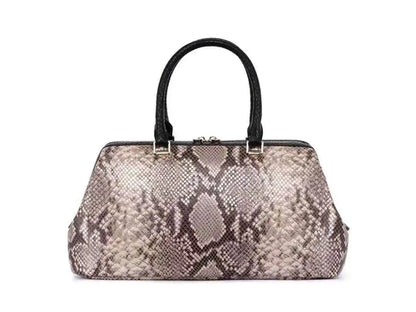 Women real leather Snake Skin Grain Boston Bag Trend Top Handle