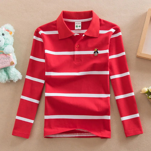 Children T-shirt Long Sleeve Polo Shirts Boys Kids Stripes Tops Baby