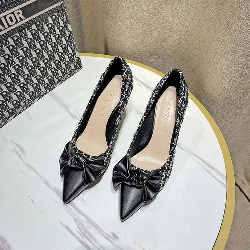 New Spring Summer Women Stilettos Female Pointed-toe Bowknot Color