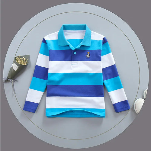 Boy Polo Shirt Kids Clothes Tops Color Stripes Turn-down Collar Autumn