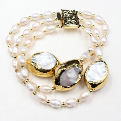 Jewelry 3 Strands Cultured White Rice Freshwater Pearl White