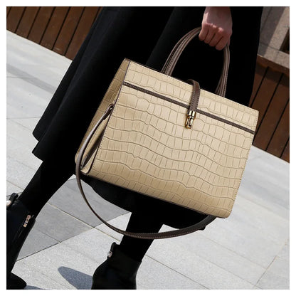 Women Bag Crocodile Pattern Tote Bag Lock