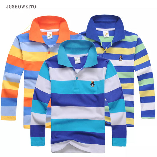 Boy Polo Shirt Kids Clothes Tops Color Stripes Turn-down Collar Autumn