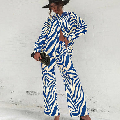 Loose Stripe Women Shirt Pants Two Piece