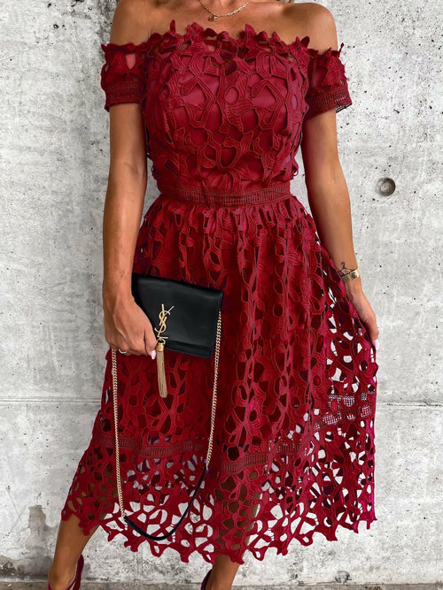 Sexy Off-Shoulder Lace Dress, Casual Loose Fit Women's Dress