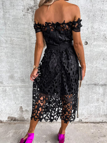 Sexy Off-Shoulder Lace Dress, Casual Loose Fit Women's Dress