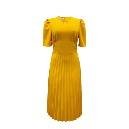 Short Sleeve Pleated Solid Color Plus Size Dress